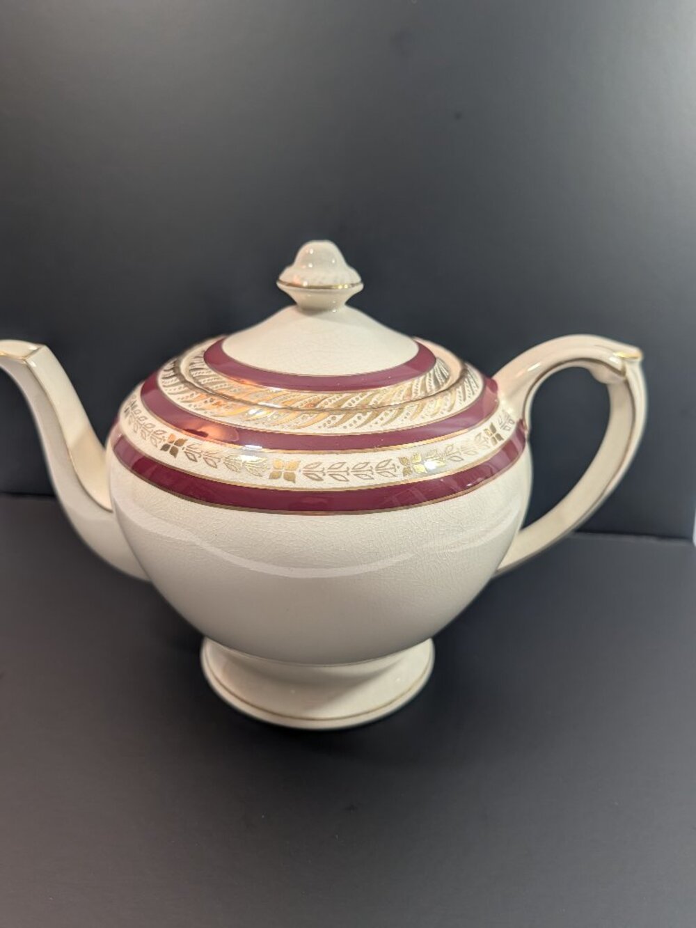 Crown Ducal Marquis Teapot Vintage Maroon Stripe Gold Trim England